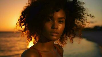 africano nero donna ritratto, carino ragazza azione foto sfondo