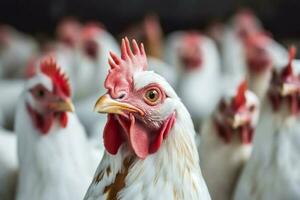 pollo azienda agricola con molti salutare pollo e fresco uova, ai generativo foto