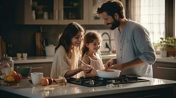 felice famiglia cucinando insieme foto