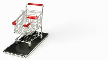 il shopping carrello su mobile per e shopping e shopping in linea concetto 3d interpretazione foto