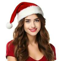 bellissimo ragazza nel Babbo Natale berretto foto