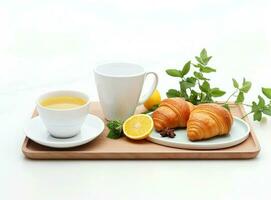 prima colazione con caffè e brioche foto