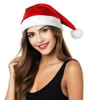 bellissimo ragazza nel Babbo Natale berretto foto