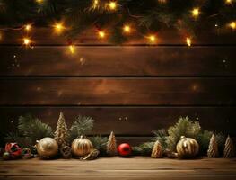 di legno sfondo con Natale luci foto