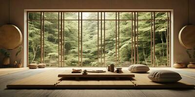 ai generato. ai generativo. Giappone giappone stile design casa appartamento vivente camera interno interno architettura minimo. grafico arte foto