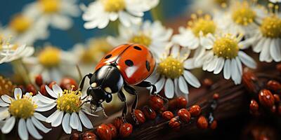 ai generato. ai generativo. coccinella coccinella su saisies campo. insetto natura all'aperto paesaggio sfondo fiore foglia e insetto. grafico arte foto