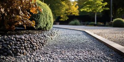 ai generato. ai generativo. bellissimo pace camminare sentiero sentiero strada con tomba e querce intorno a. verde parco giardino paesaggio avventura vacanza. grafico arte foto