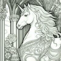 arte nouveau unicorno colorazione pagine foto