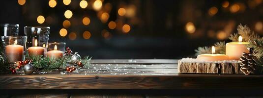 Natale a tema decorativo vuoto di legno base per Prodotto articolo o testo Schermo. foto