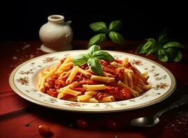 pasta con carne salsa e alcuni pomodori foto