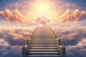 le scale principale attraverso il nuvole per Paradiso, per Paradiso, alba. foto