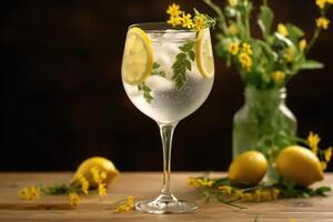 Fiore di sambuco spritz cocktail bevanda con Limone fette. ai generativo foto