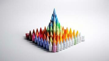 un' Torre di colorato matite su un' bianca superficie ai generativo foto