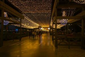 persone camminare lungo il pedone zona di il Cremlino argine nel il sera illuminazione foto