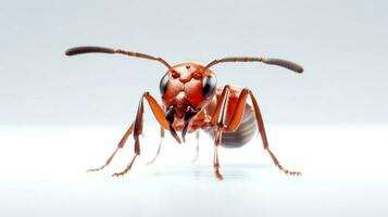 foto di un' tessitore formica su bianca sfondo. generativo ai