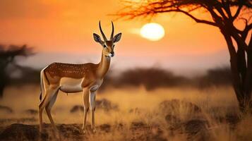 foto di thomson gazzella su savana a tramonto. generativo ai