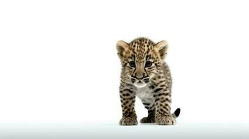 foto di un' leopardo su bianca sfondo. generativo ai