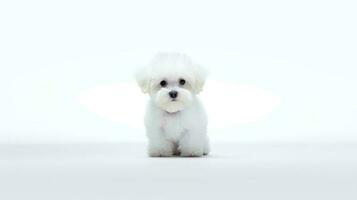 foto di un' bichon fise cane su bianca sfondo. generativo ai