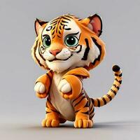 super carino bambino tigre nel 3d cartone animato stile foto, 3d animali ai di genere foto