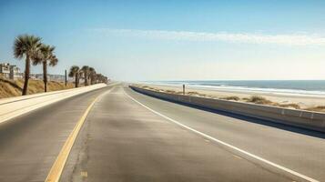 illustrazione Immagine di vuoto asfalto strada accanto il mare sfondo, autostrada accanto il mare, all'aperto orizzontale Immagine, generativo ai illustrazione foto