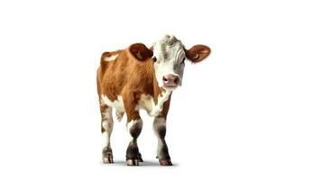 foto di un' mucca su bianca sfondo. generativo ai