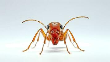 foto di un' tessitore formica su bianca sfondo. generativo ai