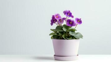 foto di viola fiore nel minimalista pentola come pianta della casa per casa decorazione isolato su bianca sfondo. generativo ai