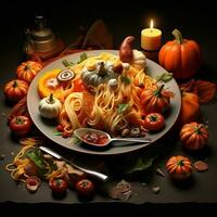 sfondo cibo tagliatelle e zucca foto