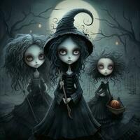 3 giovane femmina animazione con Halloween tema foto