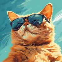gatto con bicchiere stile illustrazione foto