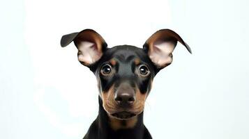 foto di un' doberman su bianca sfondo. generativo ai