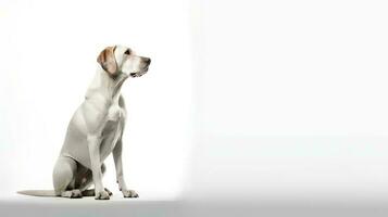 foto di un' labrador cane da riporto su bianca sfondo. generativo ai