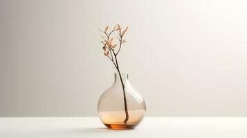 foto di uno stelo pianta nel minimalista trasparente vaso come pianta della casa per casa decorazione su caldo colore sfondo. generativo ai
