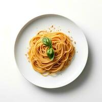 cibo fotografia di spaghetti su piatto isolato su bianca sfondo. generativo ai foto