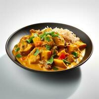 foto di curry su piatto isolato su bianca sfondo. creato di generativo ai