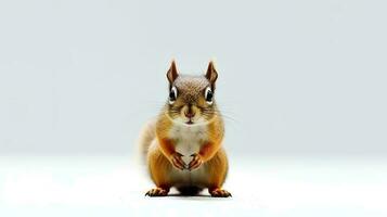 foto di un' scoiattolo su bianca sfondo. generativo ai