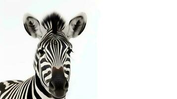 foto di un' carino zebra su bianca sfondo. creato di generativo ai