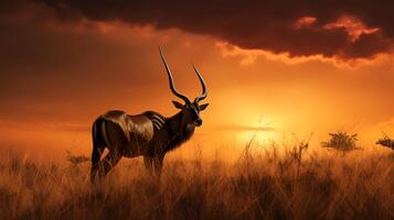 foto di hartebeest su savana a tramonto. generativo ai