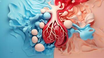 3d illustrazione di il umano organo sistemi, umano interno organi. anatomia. nervoso, circolatorio, digestivo, escretore, urinario e osso sistemi. medico formazione scolastica concetto, generativo ai illustrazione foto