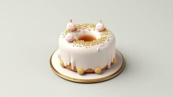 3d illustrazione di oro carino compleanno torta, dolce torta per un' sorpresa compleanno, per anniversario e celebrazione ,madre giorno, San Valentino giorno, torta, cupcake, generativo ai illustrazione foto