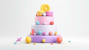 3d illustrazione di carino compleanno torta, dolce torta per un' sorpresa compleanno, per anniversario e celebrazione ,madre giorno, San Valentino giorno, dolce cibo, cupcake, generativo ai illustrazione foto