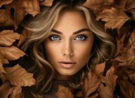 donna ritratto nel autunno le foglie foto