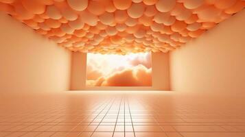 generativo ai, leggero arancia, albicocca colore fantastico 3d nuvole su il pavimento, cielo e paesaggio. dolce colori e con luminosa luci. foto