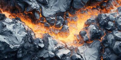 generativo ai, dettagliato avvicinamento caldo bianca e grigio lava fluire, magma struttura di vulcanico sfondo. foto