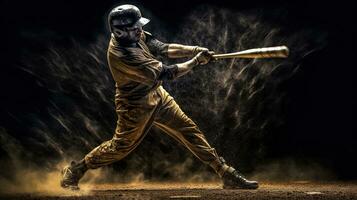 generativo ai, professionale baseball giocatore Tenere pipistrello su sport stadio foto