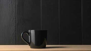 generativo ai, nero ceramica tazza impostare nel a casa interno, boccale finto su vuoto. foto