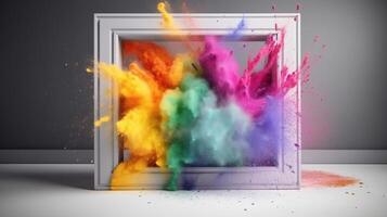 generativo ai, telaio con colorato holi polvere dipingere esplosione, creativo spruzzata, multicolore nube foto