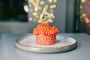 Natale rosso focaccina. sfondo di nuovo anni torte foto