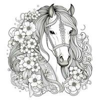 floreale cavallo colorazione pagine foto