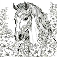 floreale cavallo colorazione pagine foto